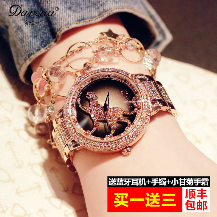 正品蒂玮娜幸运转豹子女士手表女 时尚大表盘...