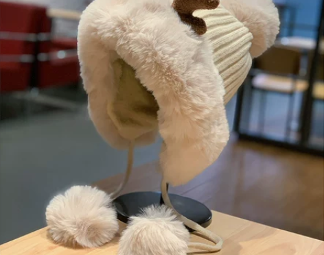 帽子女秋冬韩版可爱鹿角毛球护耳毛绒帽圣诞加...