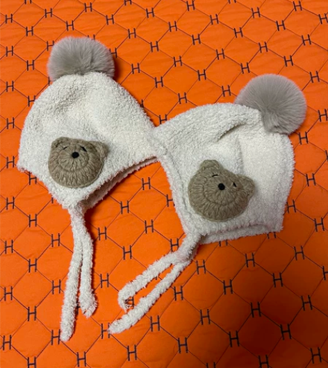 保暖珊瑚绒毛绒帽 男女宝宝可爱小熊加厚护耳...