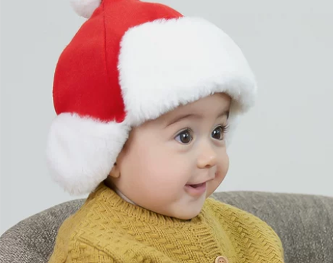 新款宝宝帽子秋冬护耳帽周岁婴儿红色圣诞帽毛...