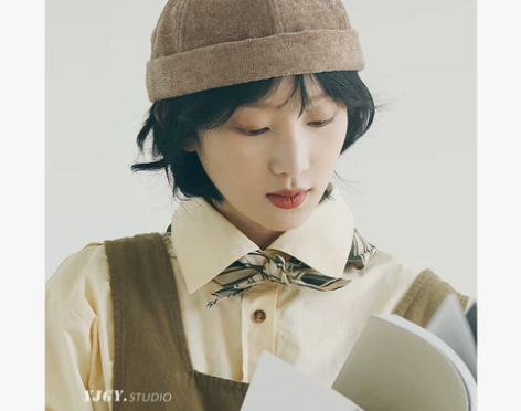 日系无檐谷羽韩版百帽女搭秋冬季复古地主瓜皮...