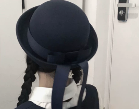 日系JK制服帽小圆帽百搭圆顶毛呢礼帽飘带帽...