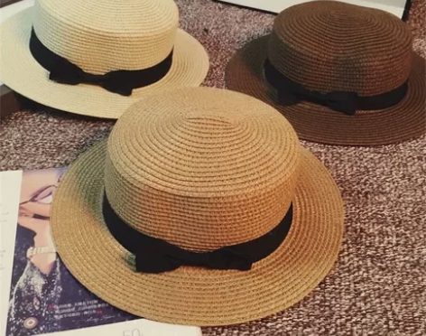 韩版草帽女夏天英伦复古平顶小清新礼帽遮阳防...
