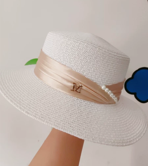 M标帽子女夏季出游海边M标平顶礼帽小清新遮...