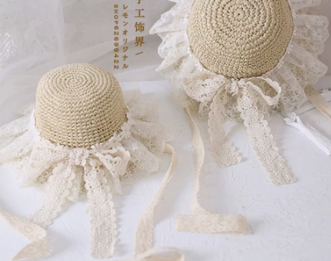 lolita公主草帽蕾丝蝴蝶节日系软妹帽子...