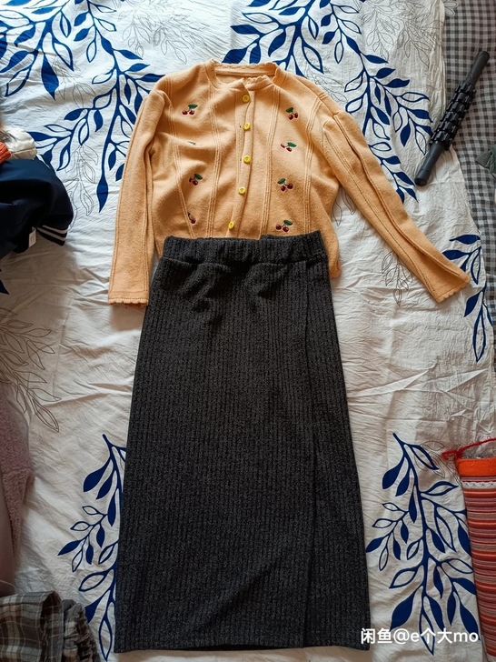 大码针织半身裙女中长款冬加厚新款包臀开叉直...