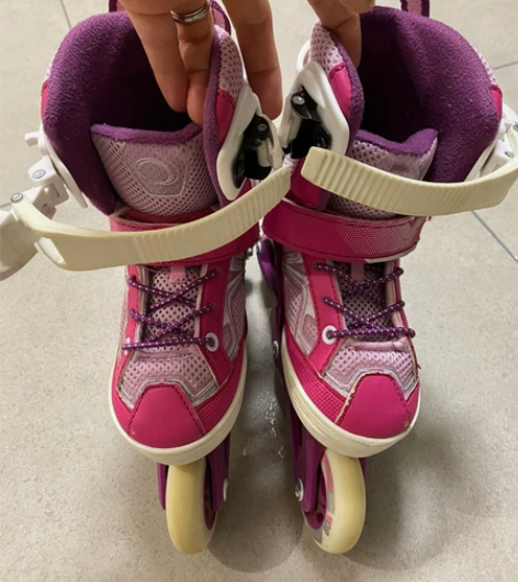 26-29码迪卡侬正品轮滑鞋粉色包裹性好休...