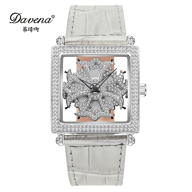 蒂玮娜新品时尚轻奢重工方形手表女时来运转大...