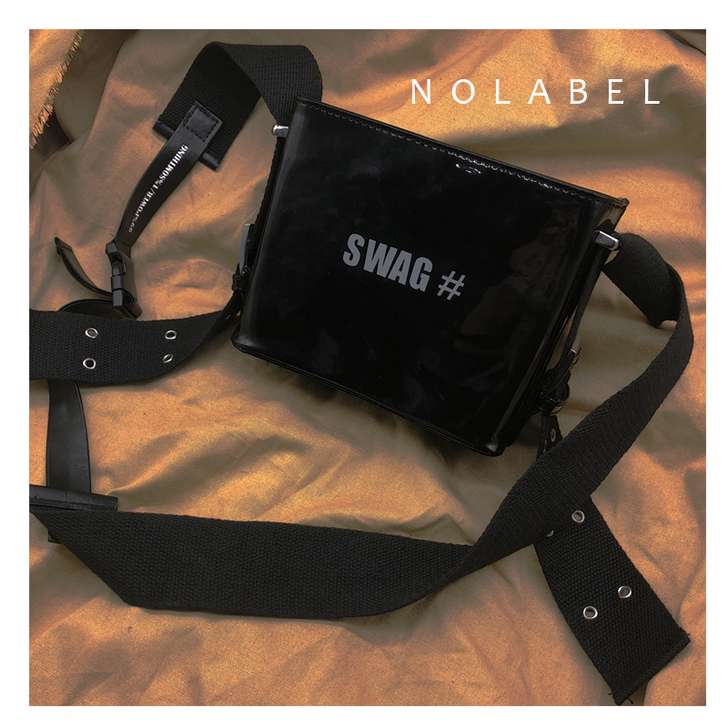 NOLABEL 定制 不规则粗肩带漆皮设计...