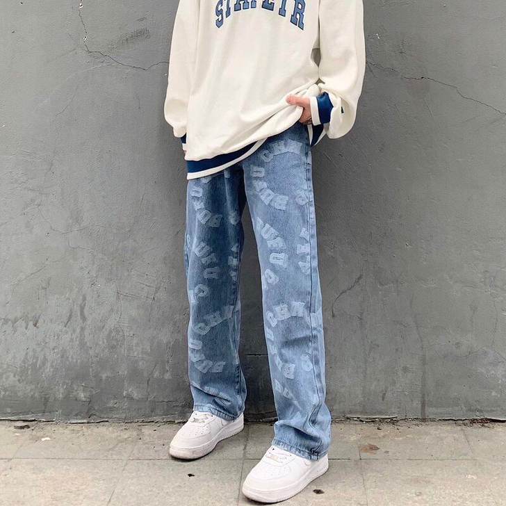 牛仔裤男宽松美式oversize裤子高街i...