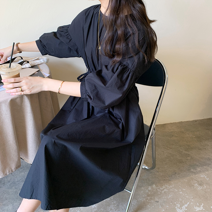 叙旧 ins风极简宽松 棉质灯笼袖连衣裙 ...