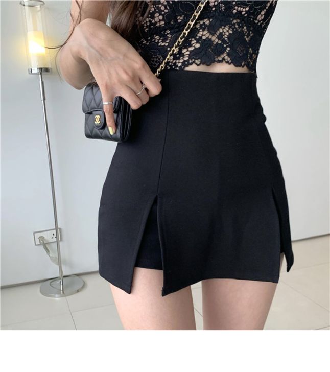 大码时尚高腰短裤女秋冬新款开叉性感一步裙显...