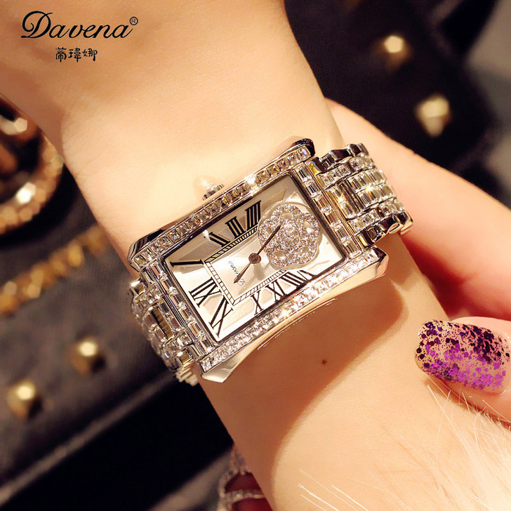 蒂玮娜品牌奢华女士镶钻手表女钢链大牌防水时...