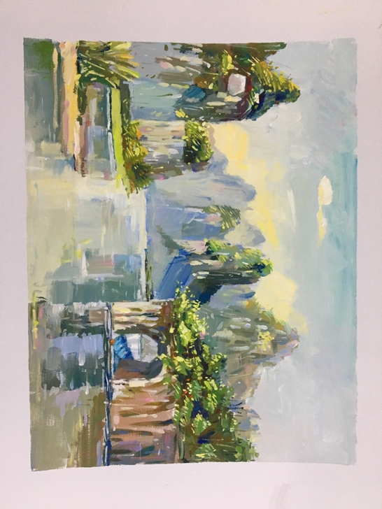 色彩，风景色彩作品。4开水粉画成品，可以做...