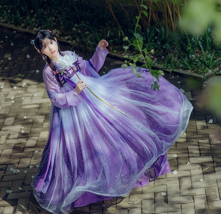 千韵岗原创 辰莲鱼梦 紫色 两片式齐胸儒...