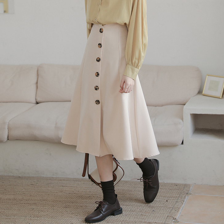 春秋a字款半身裙女春2020年春季新款杏色...