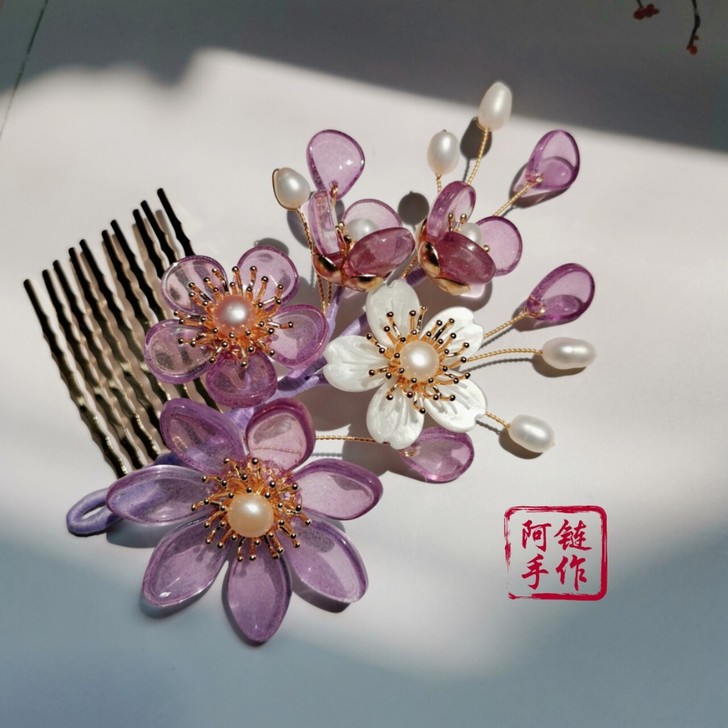 古风汉服配饰仿天然石琉璃簪花