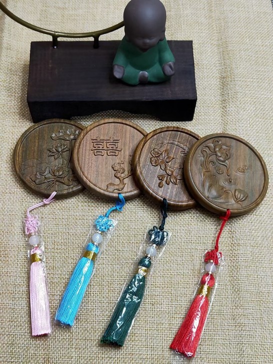 绿檀木镜子，檀木化妆镜绿檀， 便携带随身化...