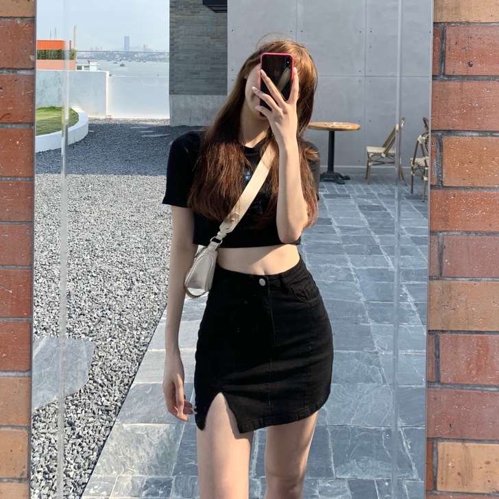 开叉牛仔半身裙女性感包臀裙夏季学生百搭高腰...