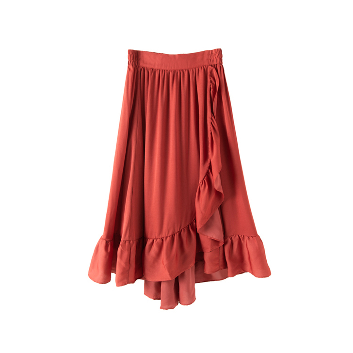 专衣 春夏新款 设计感不规则荷叶边松紧高腰...