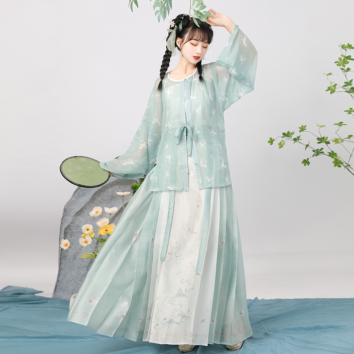 清梳原创青禾粉黛汉服女明制圆领衫夏季薄款齐...