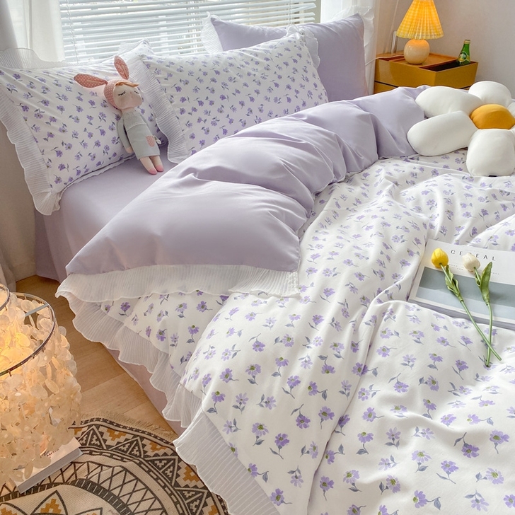 床上用品四件套水洗棉纯色套件花色民俗宿舍i...