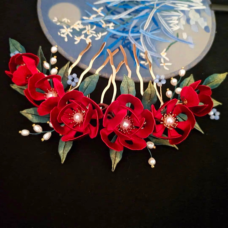 缠花玫瑰发梳大发冠发簪    古风汉服配饰...