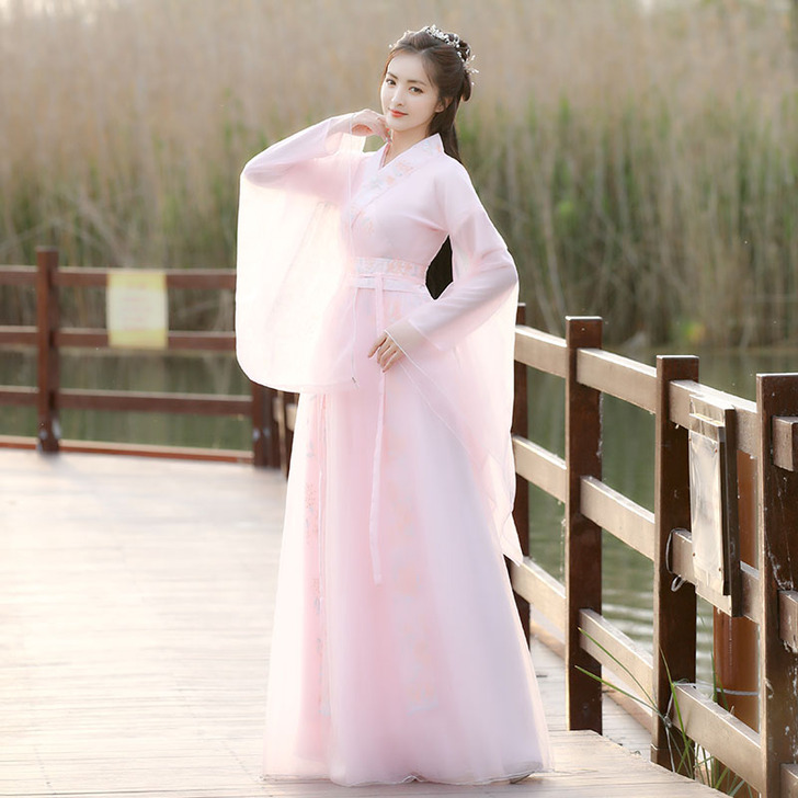 粉色汉服女夏季薄款广袖流仙裙超仙气古风中国...