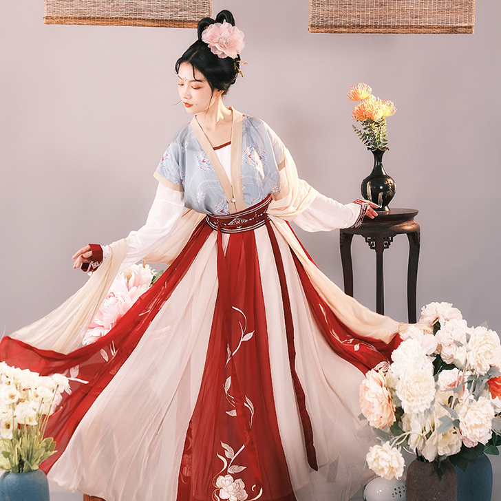 耀春醉芙蓉新款原创汉服唐背子对襟衫十二破交...