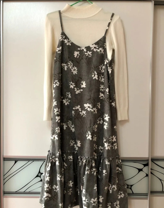 整理出来的，中长款灯芯绒背带裙连衣裙，m码