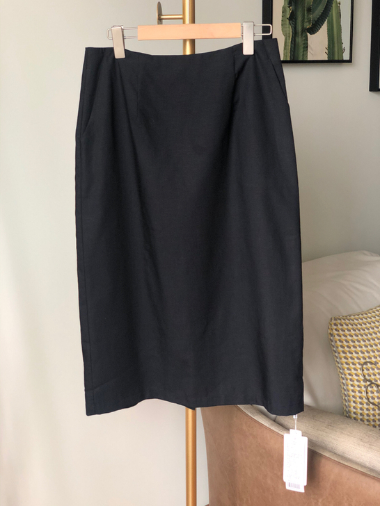 专柜大码纯色黑色麻料半裙通勤一步裙韩风开叉...
