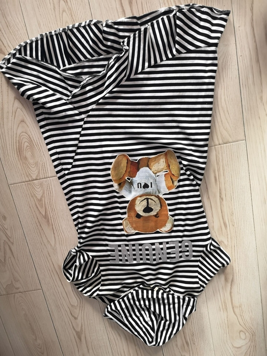 条纹小熊夏季半袖连衣裙 质量很好 荷叶边下...