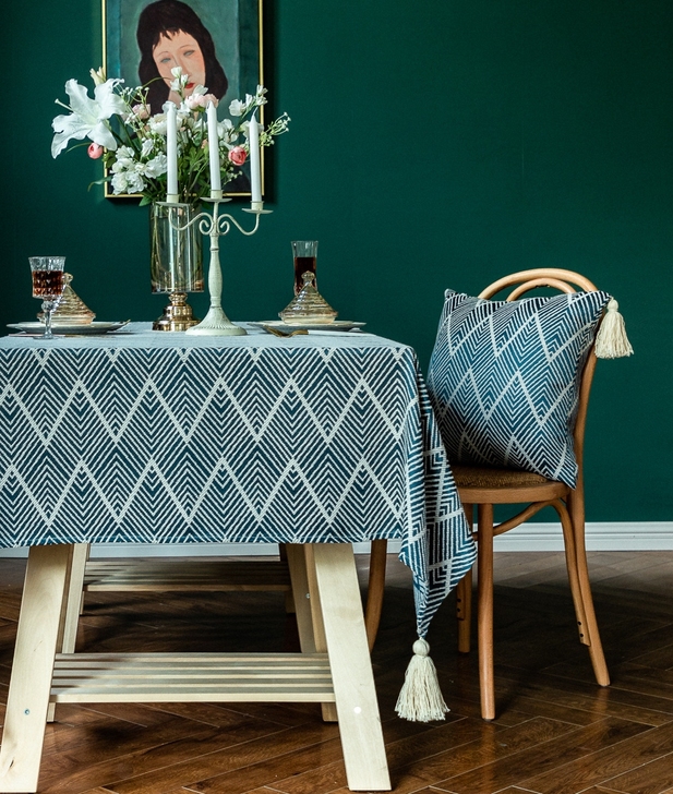 美式轻奢长方形餐桌布棉麻流苏台布茶几盖巾装...