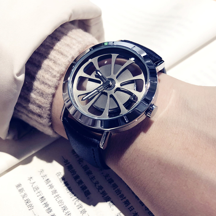 时尚潮流透视镂空旋转表盘手表男女学生抖音真...