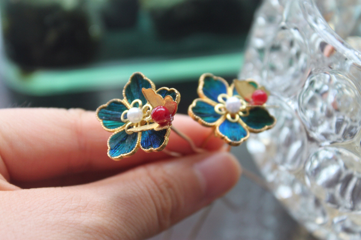 孔雀毛仿点翠发簪 小蝴蝶飞呀飞～发饰分类：...