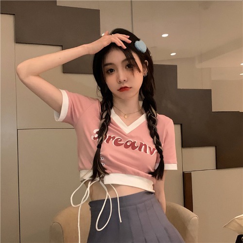 【狂欢价】155小个子减龄甜辣妹抽绳系带短...