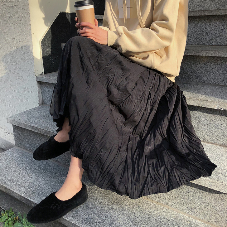 仙女裙高腰一步裙中长款显瘦不规则百褶半身裙