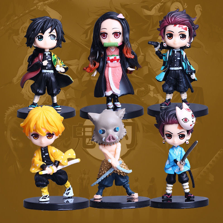 鬼灭之刃我妻善逸灶门炭治郎祢豆子Q版手办模...