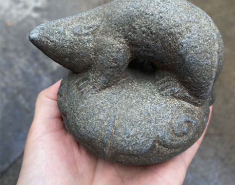 老青石绿豆青老鼠茶宠秤砣茶宠茶玩镇纸石摆件...