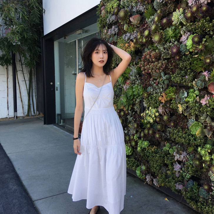 2021春季网红新款学生吊带复古裙中长款无...