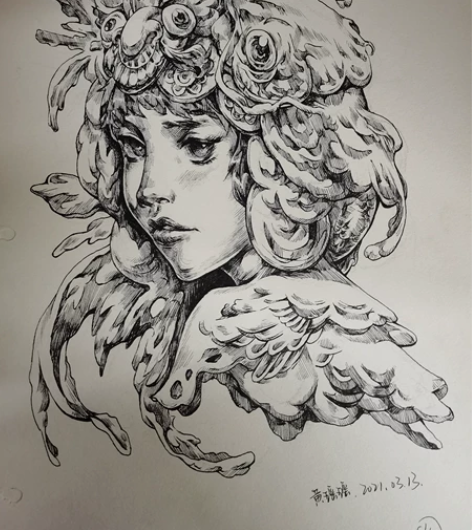 接代画，速写，黑白线稿，插画，素描头像写生...