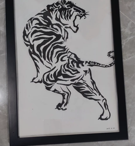 类纹身样老虎手绘装饰画挂画送人礼物 【纸材...