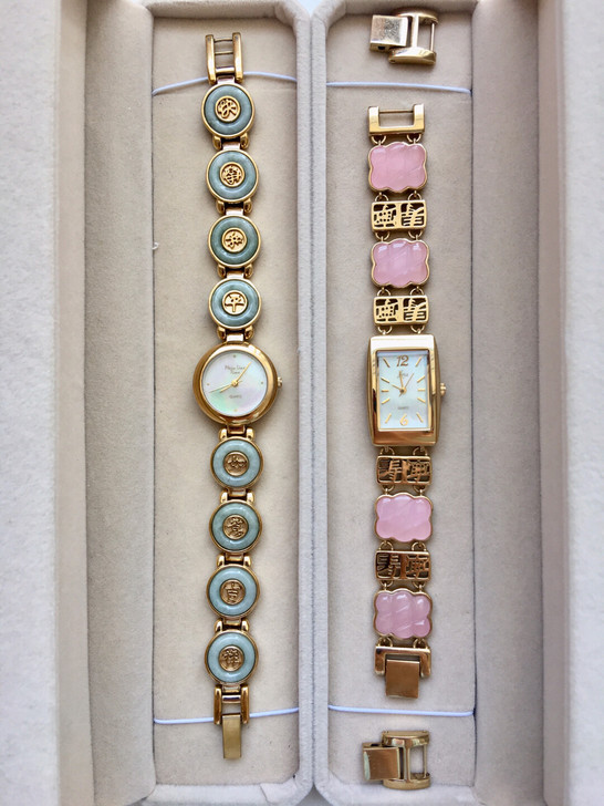 中古马卡龙天然粉绿玉石电子手表手链