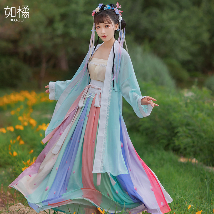 汉服女中国风原创宋制褙子三件套改良版古装飘...