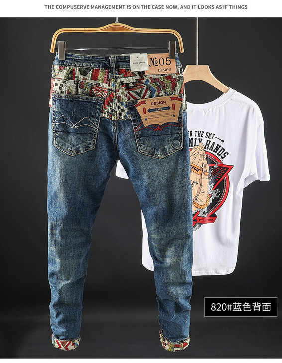 CAMAPALEE 牛仔裤男士刺绣弹力宽松...