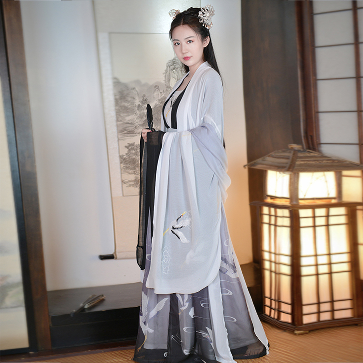 如梦霓裳原创汉服女装对襟齐腰襦裙传统瑞鹤仙...