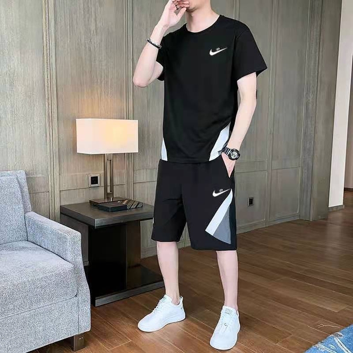 店铺清仓处理男士短袖潮流休闲冰丝运动套装跑...