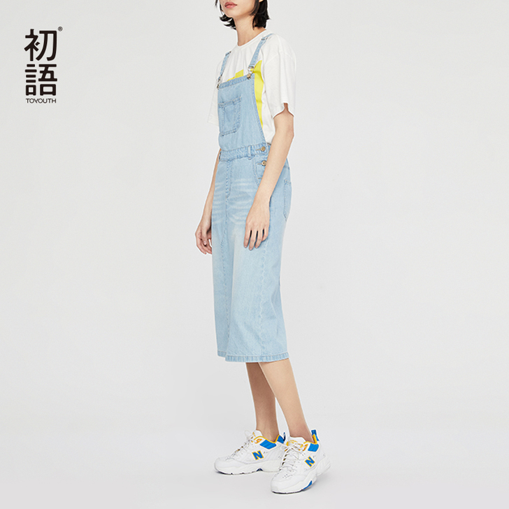 初语夏装新款背带裙女原宿宽松休闲纯棉牛仔无...