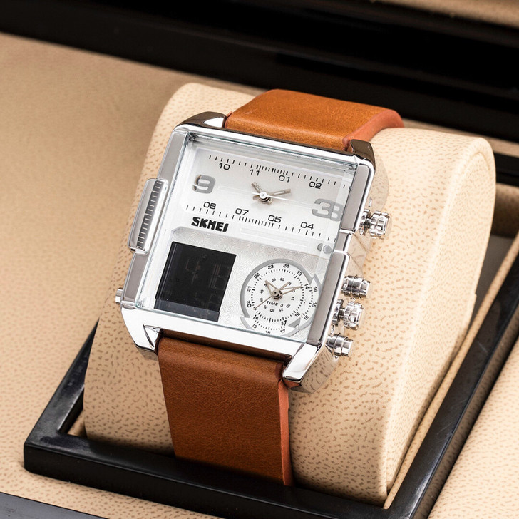 官方正品牌大表盘方形手表男士韩版时尚夜光防...