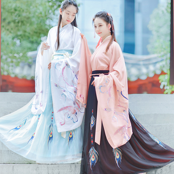 如梦霓裳春款汉服女装交领襦裙广袖翎羽孔雀绣...